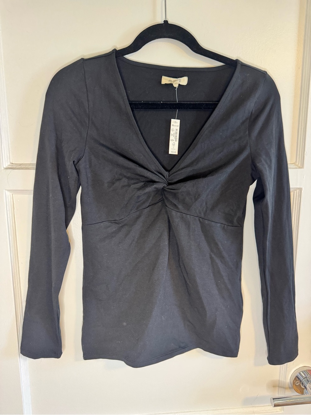 NWT Madewell Black Twist Front V-Neck Long Sleeve Top Small
